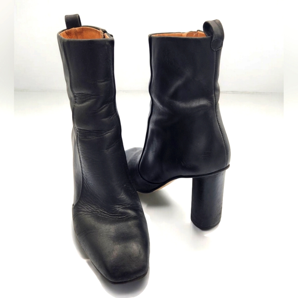 L'intervalle Womens 7.5 Giove Block Heel Ankle Boots Black Leather Spain